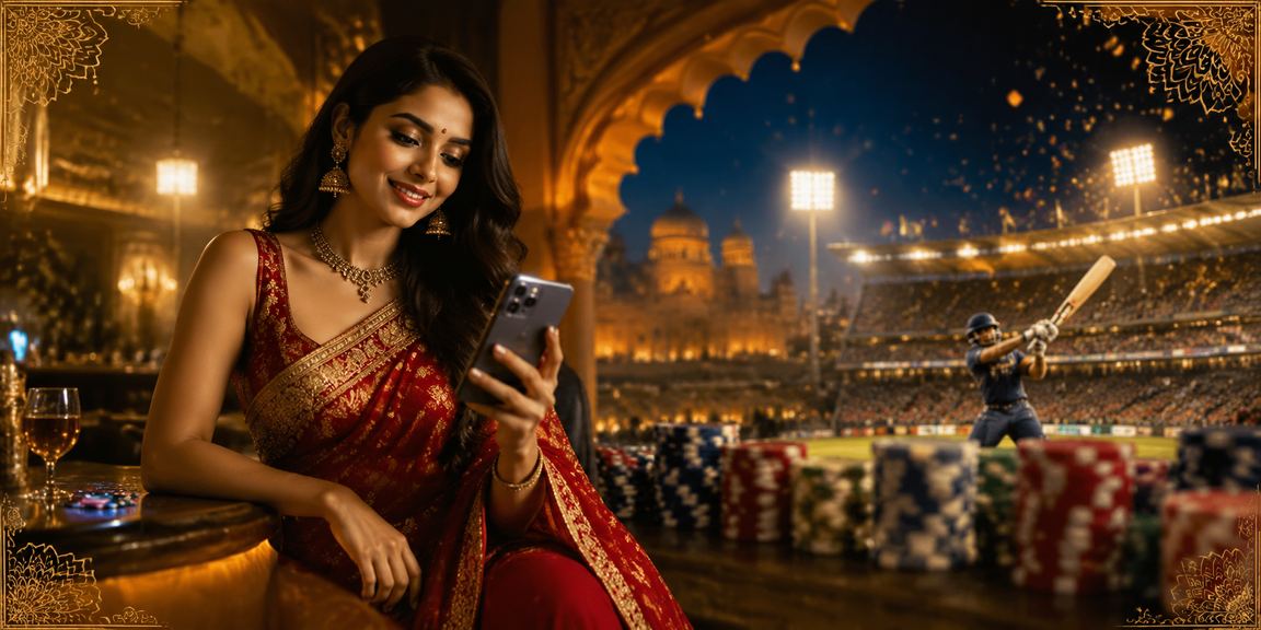 Indian woman betting on cricket in traditional saree